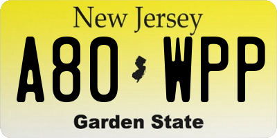 NJ license plate A80WPP
