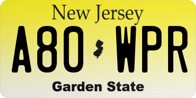 NJ license plate A80WPR