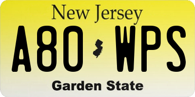 NJ license plate A80WPS