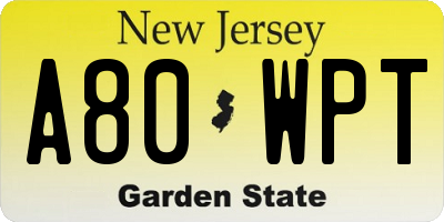 NJ license plate A80WPT