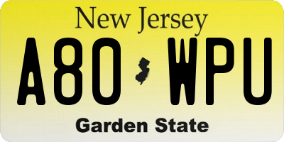 NJ license plate A80WPU