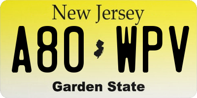 NJ license plate A80WPV