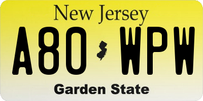 NJ license plate A80WPW