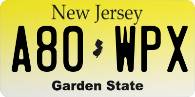 NJ license plate A80WPX