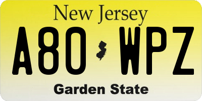 NJ license plate A80WPZ
