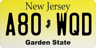 NJ license plate A80WQD