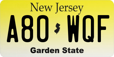 NJ license plate A80WQF