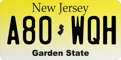 NJ license plate A80WQH