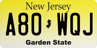 NJ license plate A80WQJ