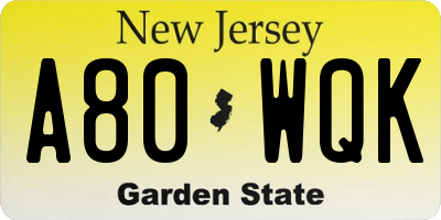 NJ license plate A80WQK