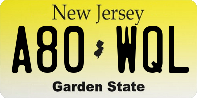 NJ license plate A80WQL
