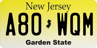 NJ license plate A80WQM