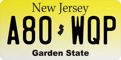 NJ license plate A80WQP