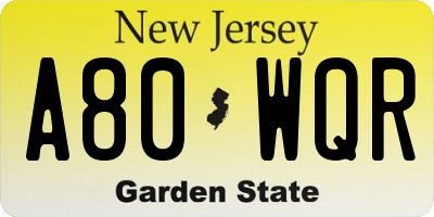 NJ license plate A80WQR