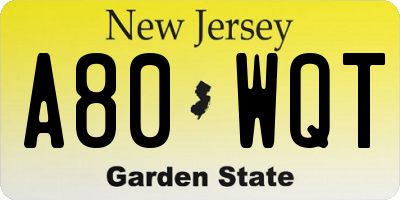 NJ license plate A80WQT