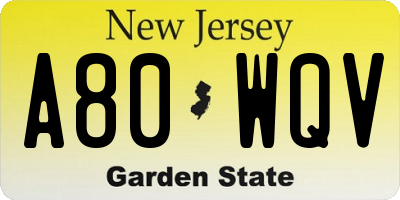 NJ license plate A80WQV