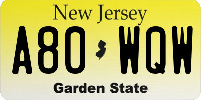 NJ license plate A80WQW