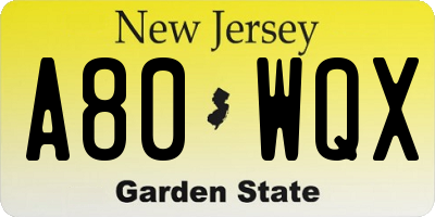 NJ license plate A80WQX