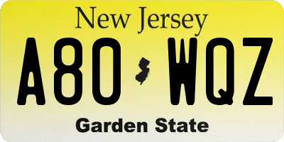 NJ license plate A80WQZ
