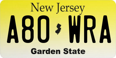 NJ license plate A80WRA