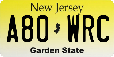 NJ license plate A80WRC