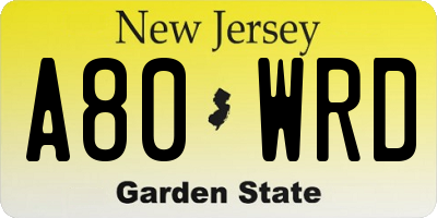 NJ license plate A80WRD