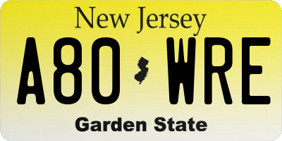 NJ license plate A80WRE