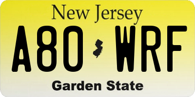 NJ license plate A80WRF