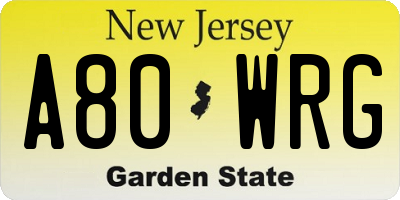 NJ license plate A80WRG