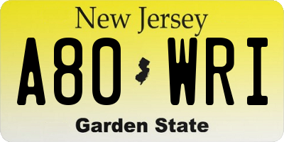 NJ license plate A80WRI