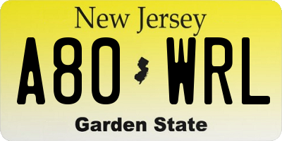 NJ license plate A80WRL