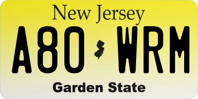 NJ license plate A80WRM