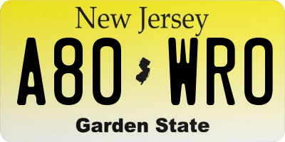NJ license plate A80WRO