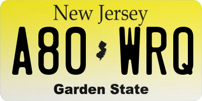 NJ license plate A80WRQ