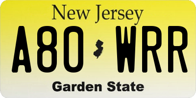 NJ license plate A80WRR
