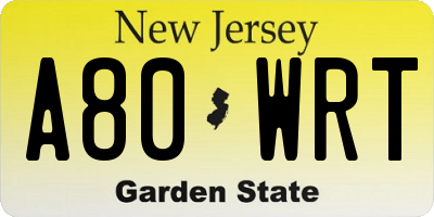 NJ license plate A80WRT