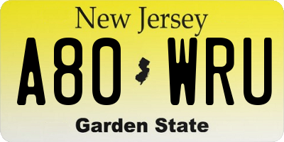 NJ license plate A80WRU