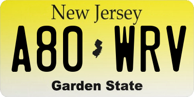 NJ license plate A80WRV