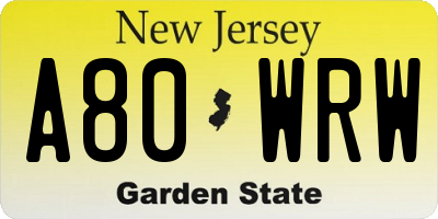 NJ license plate A80WRW