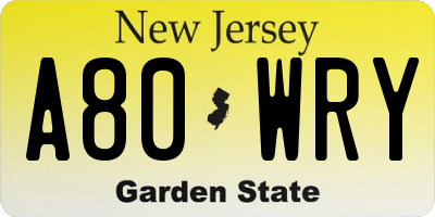 NJ license plate A80WRY