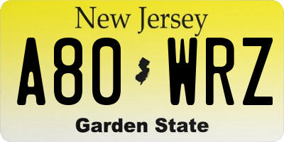 NJ license plate A80WRZ