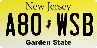 NJ license plate A80WSB