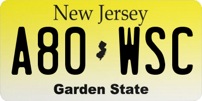 NJ license plate A80WSC