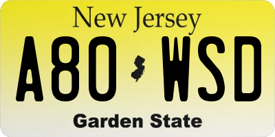 NJ license plate A80WSD