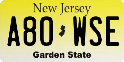 NJ license plate A80WSE