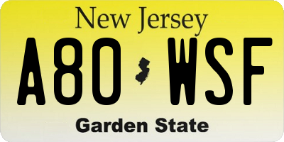 NJ license plate A80WSF