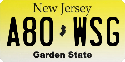 NJ license plate A80WSG