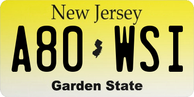 NJ license plate A80WSI