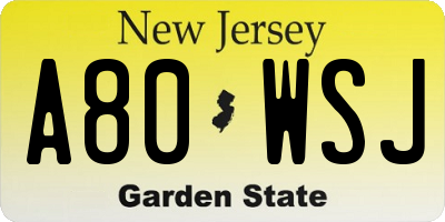 NJ license plate A80WSJ