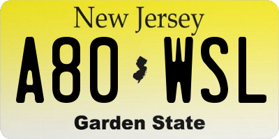 NJ license plate A80WSL